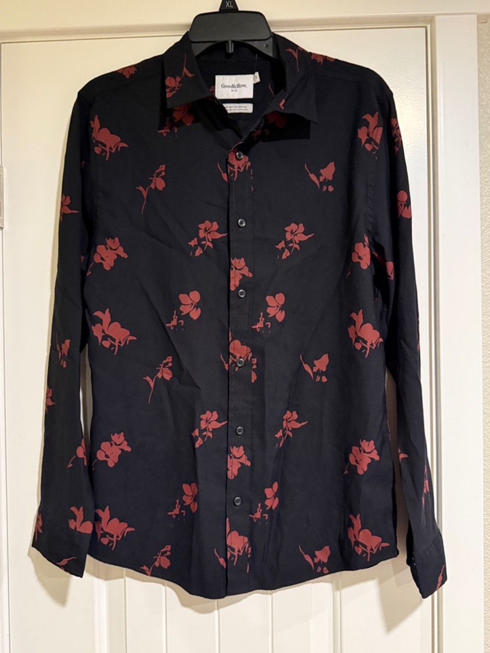 Goodfellow & Co Black Button-Down Shirt with Red Floral Print